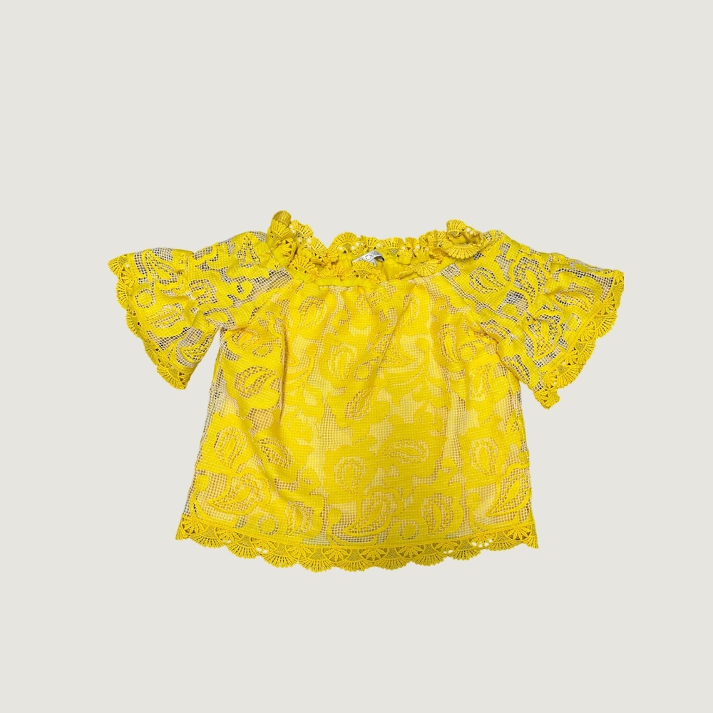 Alexis Yellow Lace Off The Shoulder Top Silk Blend Floral Guipure Small